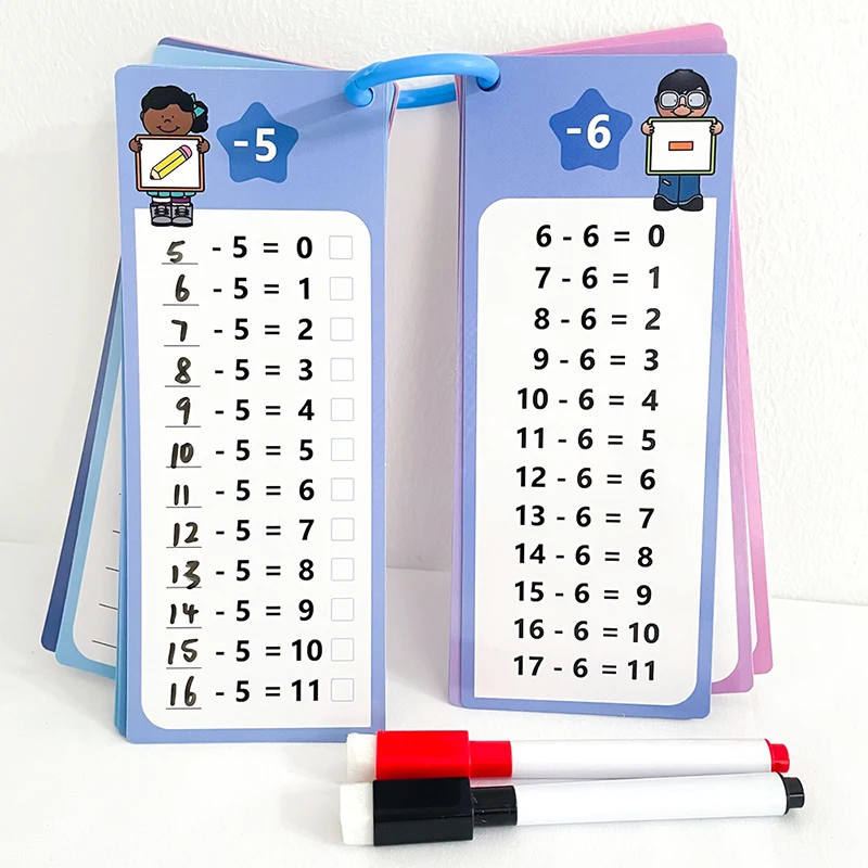 Math Training Cards 15pcs with Pen Addition Subtraction Multiplication Division School Learning Mathematics Teaching Tools TMZ
