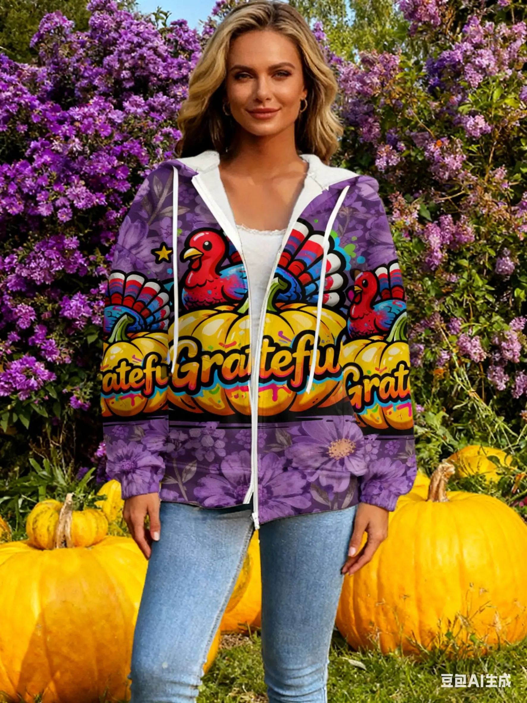 

Women's Casual T-Shirt with 3D Full-Print Pattern, Soft Fabric, Loose Fit for Daily Wear - Thanksgiving