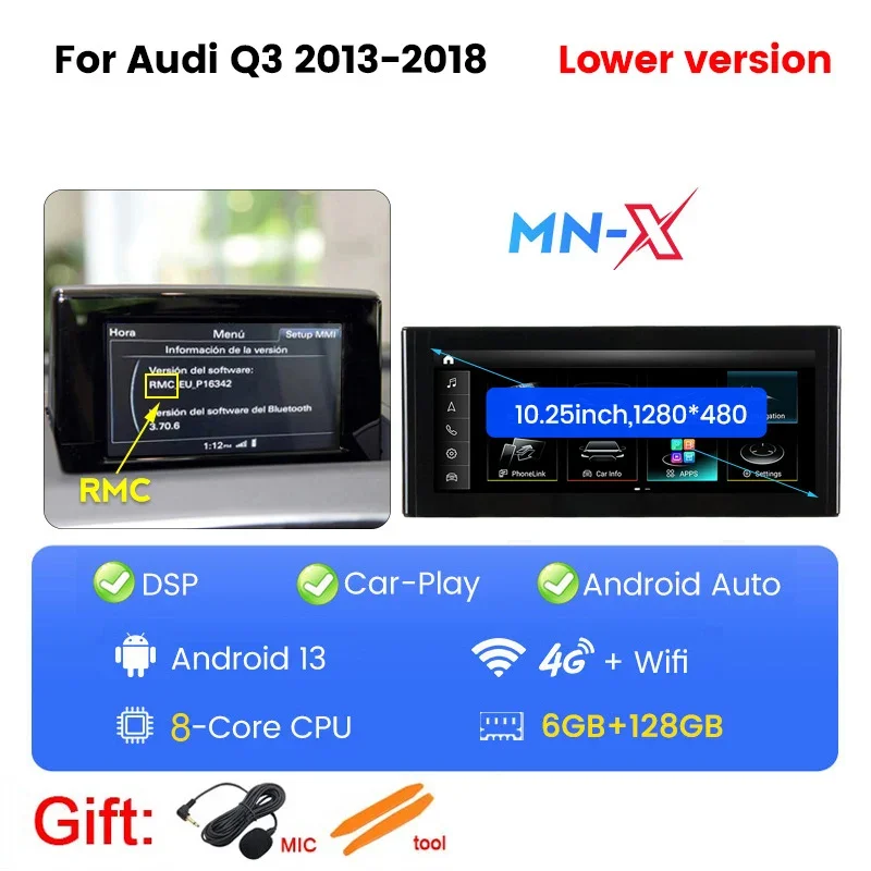 MEKEDE EU Winkel 2Din 6G 128G Android 14 Autoradio voor AUDI Q3 2013-2018 2019 Auto multimedia Speler Intelligente Autoradio Carplay Auto GPS Multimedia Radio, 8-Kern DSP zonder DVD-speler, 2Din