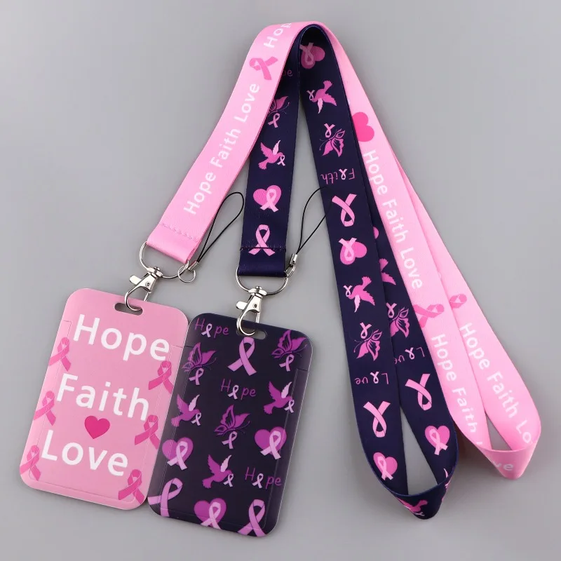 Red Ribbon Health Mobile Phone Lanyard Key Accessories Polyester Double-sided Hard Card Cover Bus Work Certificate Card Cover
