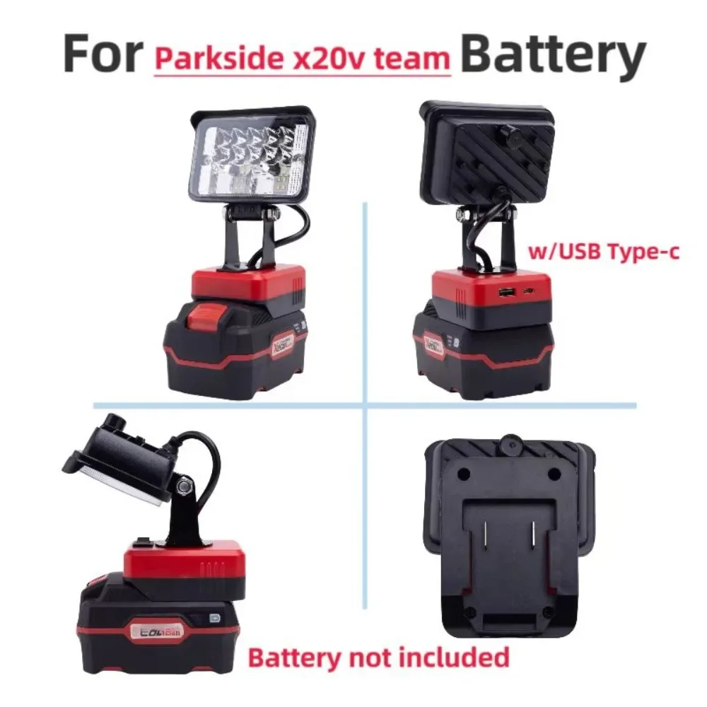 

Single Head Rotating Lantern LED Work Light Flashlight With USB Type-C interface for Parkside x20v Lithium Battery Power Supply