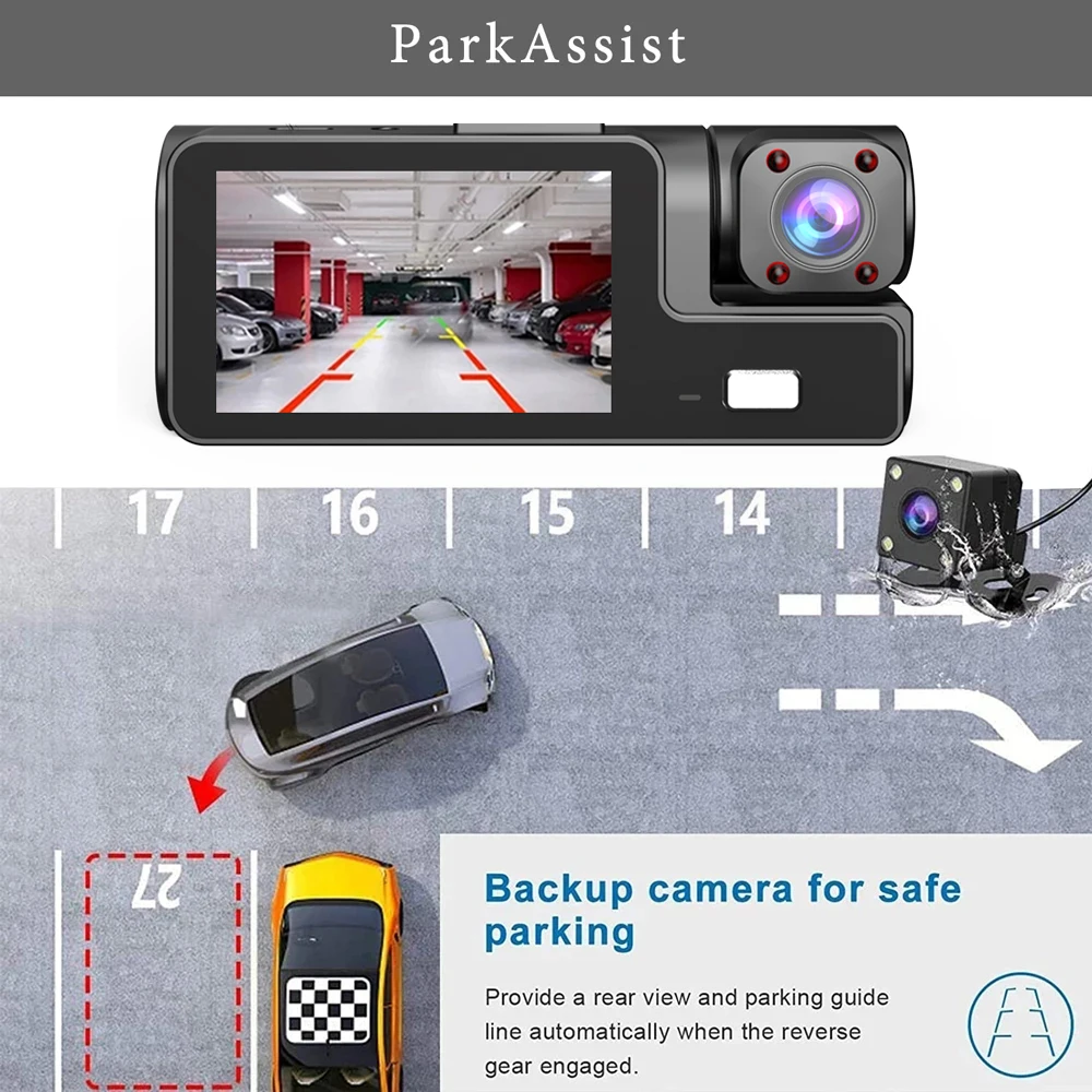 3 Cameras Car DVR Wifi 1920P Inside Vehicle Dash Cam Three Way Camera DVRs Recorder Video Registrator Mini Dashcam Camcorder image 5