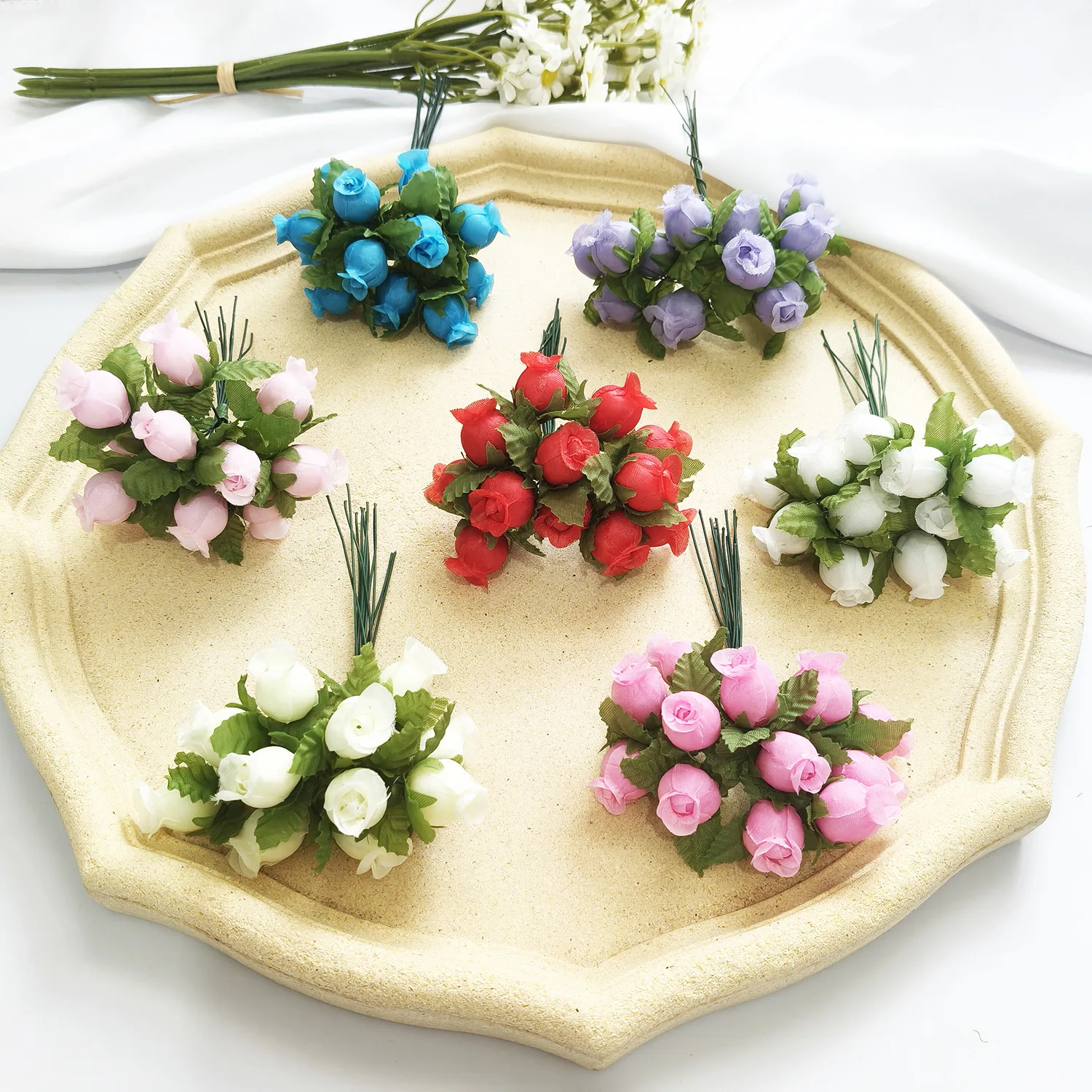 

12PCs/lot Mini Artificial Rose Flowers Bouquet Silk Fake Flowers For Home Decor Wedding Decoration Craft Wreath Gift Accessorie