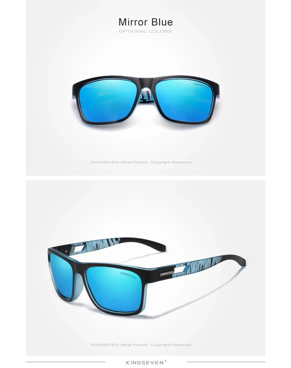 KINGSEVEN Sport Polarisierte Sonnenbrille Für Männer Rechteck Vollformat UV400 Spiegel Objektiv Gläser Mode Zebra Streifen Brillen – Detail 3
