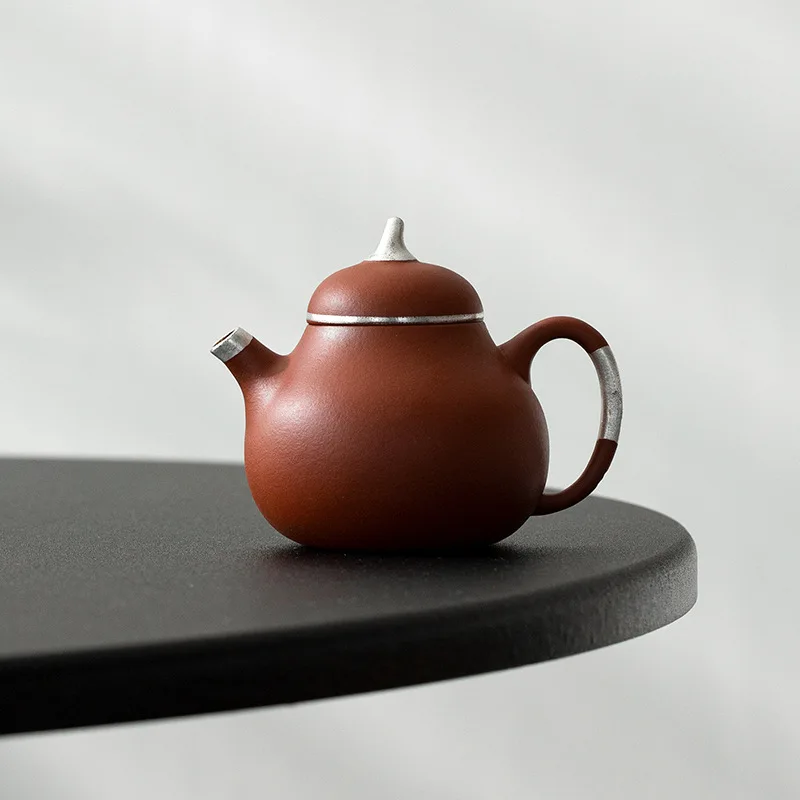 

Yixing Handmade Purple Clay Eggplant Melon Teapot, Silver Plated Luxury Teapot, Household Kung Fu Tea Set Gift, Chinese Ceramics