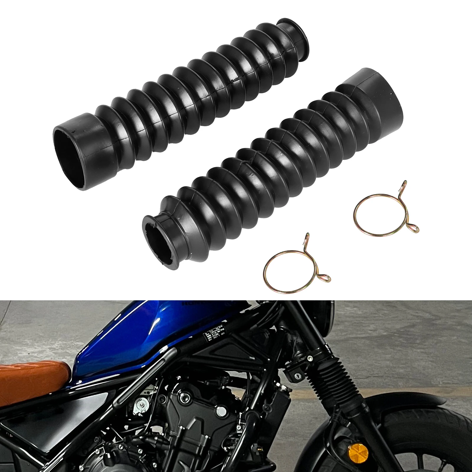 

Black Motorcycle Rubber Front Fork Shock Absorbed Dust Proof Sleeve Protector Cover Damping Gaiters Gators Boots Universal