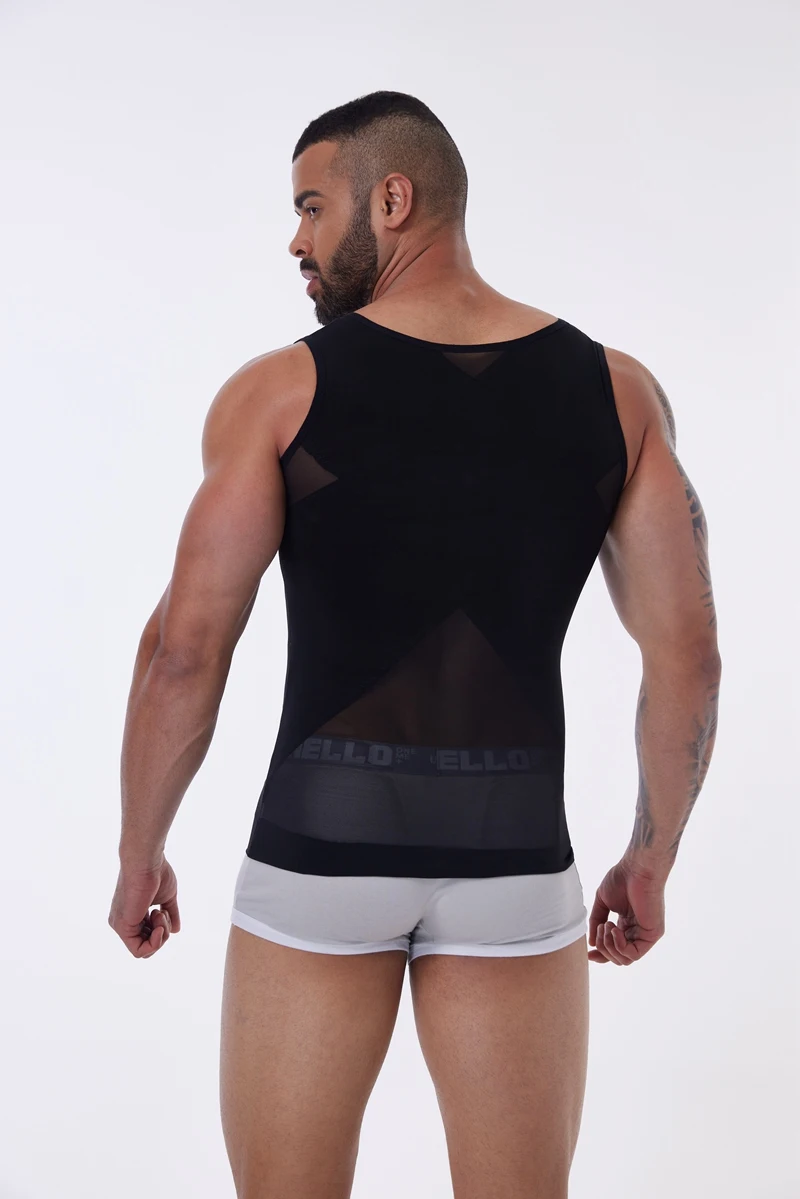 Kompressionsshirt für Männer, schlankmachendes Unterhemd, Body Shaper Tank Top, Gynomastica, ärmellose Shapewear-Weste, Netz-Kreuzanzug, 3XL – Detail 12