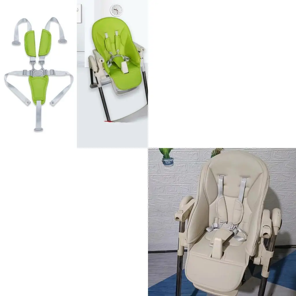حزام أمان من 5 نقاط قابل للتعديل من جلد البولي يوريثان مبطن لكراسي الأطفال العالية #1