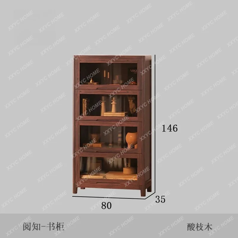 

SL12New Chinese style four-layer brown solid wood cabinet home study tea room tea cabinet simple and retro