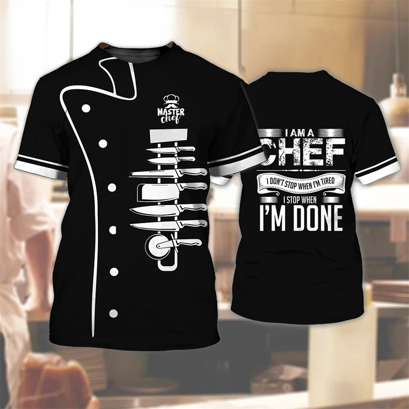 Chef Uniform Summer Men's T-shirts Oversized Clothing Chef Kitchen Tools Print Top Street Fashion Loose Casual For Men Camisa