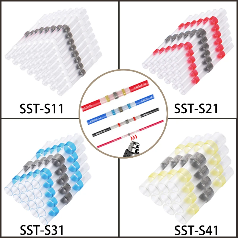 10pcs~200pcs Solder Seal Wire Connectors 3:1 Heat Shrink Butt Terminals Waterproof Cable Terminals Electrical Butt Splice