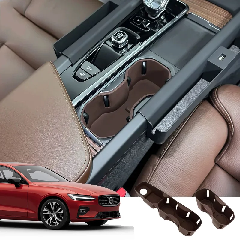 

For Volvo XC60 S60 V60 XC90 S90 V90 Car Water Cup Holder Storage Box Silicone Shock-Absorbing Central Armrest Cup Tray Tidying