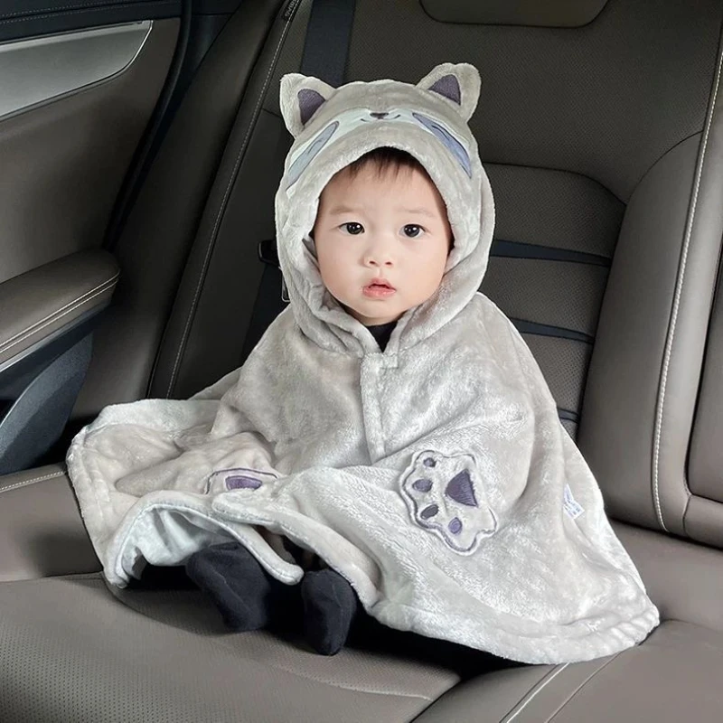 1PC Winter Baby Hooded Cloak Windproof Thicken Outerwear for Boys Girls Newborn Infant Outfits Cozy Warm Raccoon Design