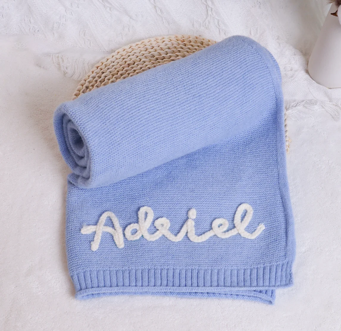 Personalized Baby Blanket with Name, Custom Soft Knit Baby Blanket with hand Embroidery Patterns, ShowersNewborn Nurserie