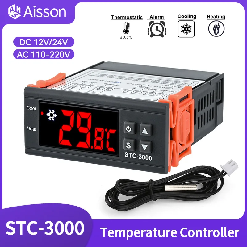 

STC-3000 LED Digital Thermostat Temperature Controller Thermoregulator Relay Heating Cooling for Incubator AC 110-220V NTC