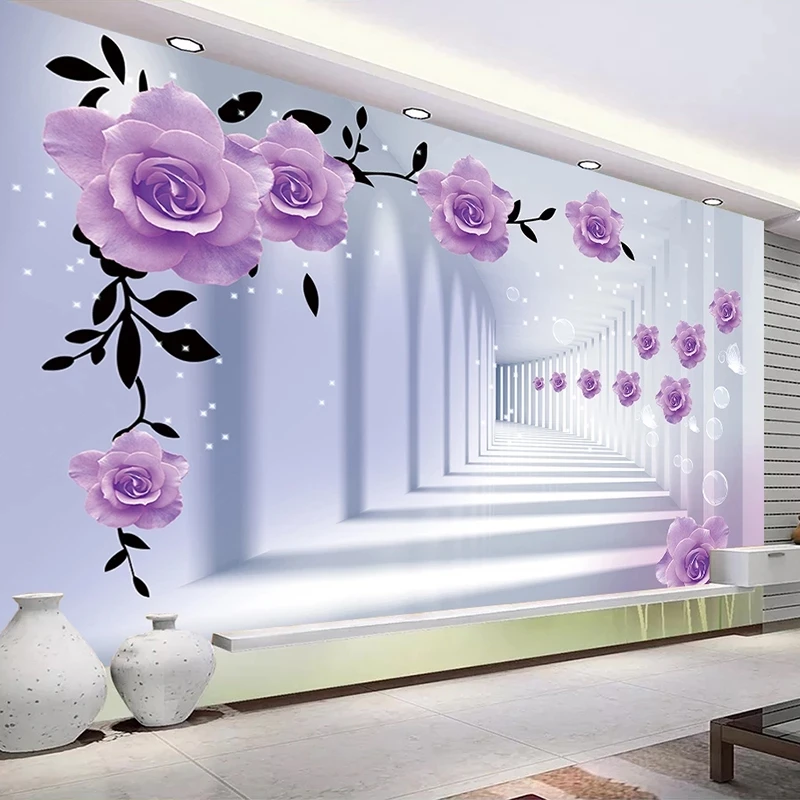 Custom Photo Mural self-adhesive Wallpaper 3D Space Purple Flower Art Living room TV background bedroom restaurant study Hotel