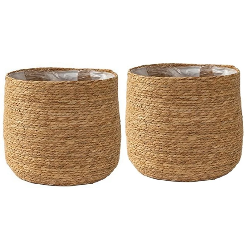 2X Seagrass Flower Pot - Woven Plant Pot - Decorative Plant Basket With Plastic Film Insert In Boho Style M