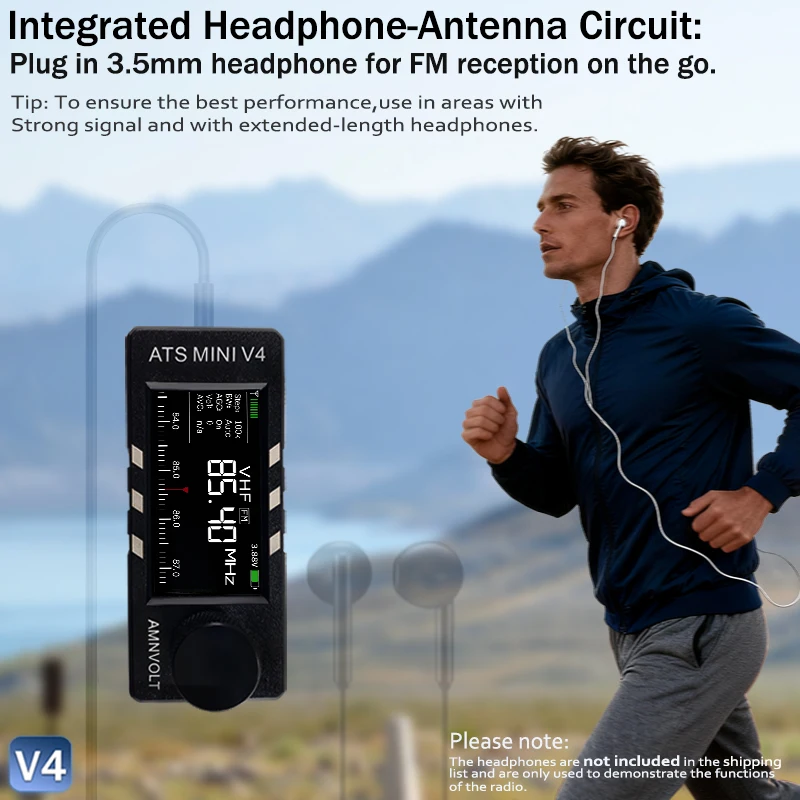 AMNVOLT V4 ATS MINI SI4732 راديو جميع الموجات DSP راديو FM AM SSB LSB USB استقبال، دائرة مضخم ضوت سماعات الأذن Hi-Z المدمجة