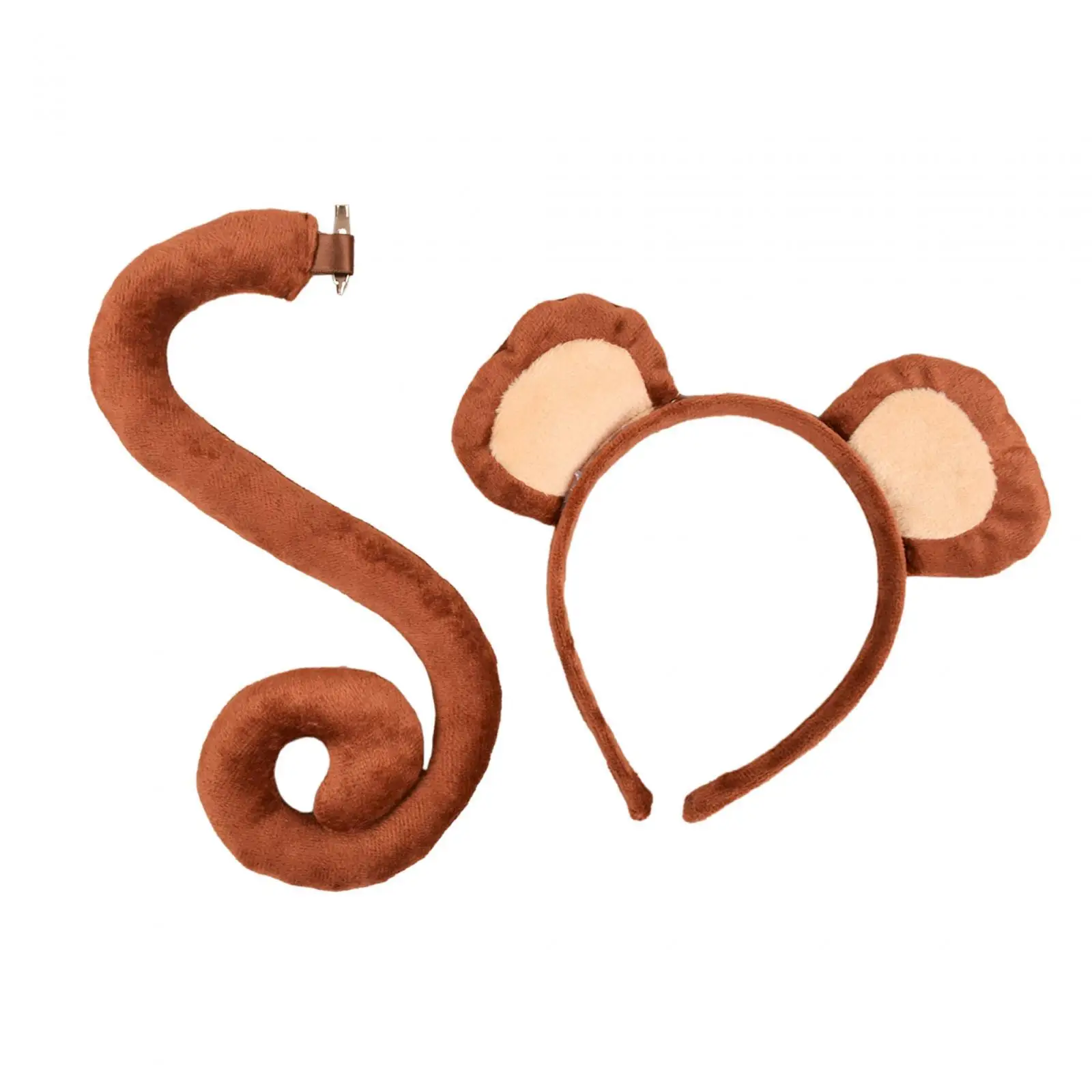 Monkey Ears and Tail Set Lightweight Adorable Headdress for Masquerade Halloween Christmas Themed Parties Stage Performance