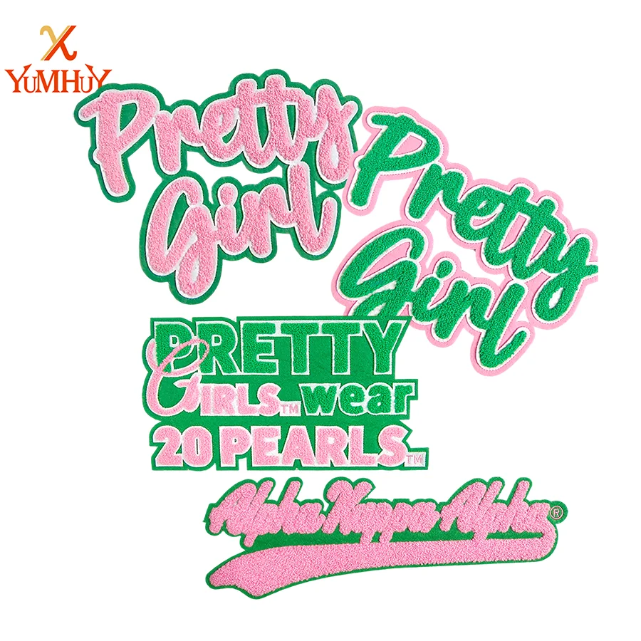 

"Pretty Girl" "pretty poodle" " finer woman " " Diva " chenille patch/sorority iron-on patches