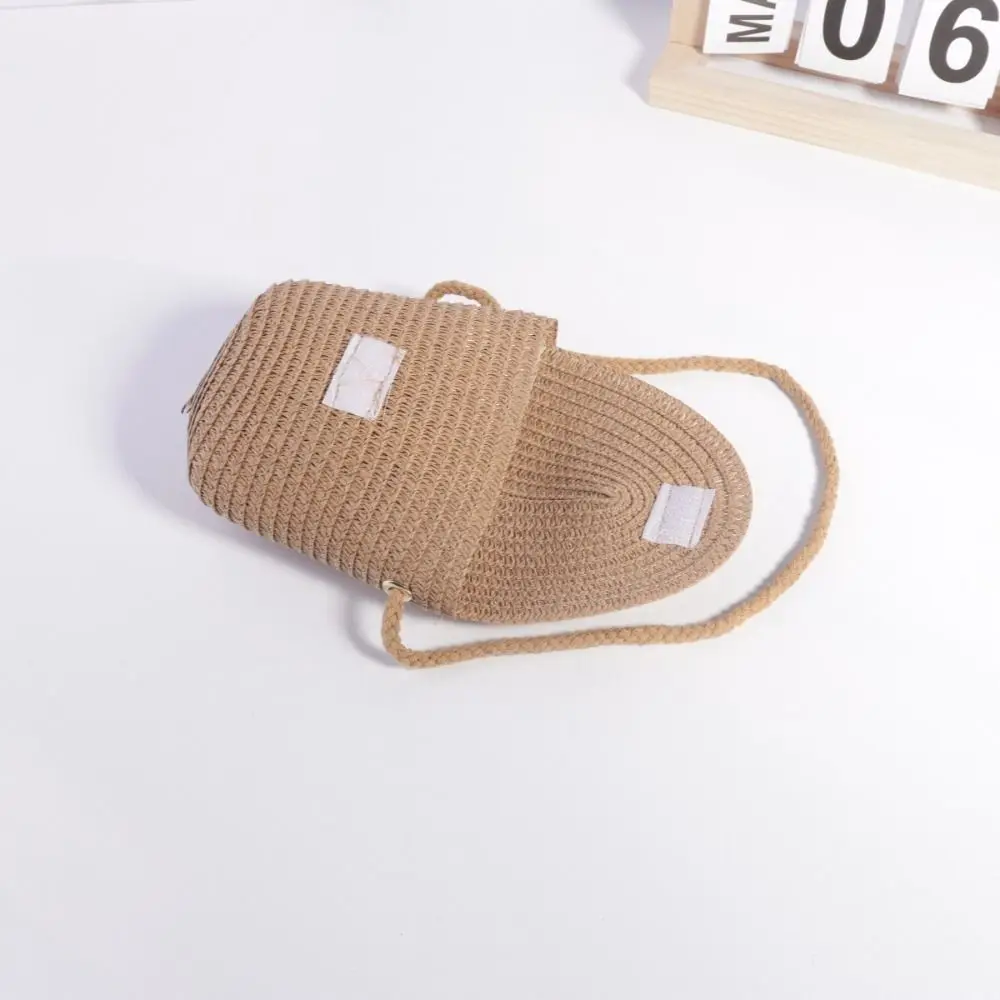Cute Straw Flap Shoulder Bag Solid Color Handmade Woven Kid Crossbody Bags Photo Props Mini Travel Coin Purse