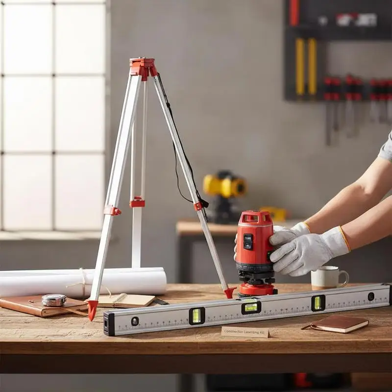 Kit de Trípode y Mira de Aluminio de 1.65m-5m, Soporte Plegable para Nivel Láser y Estación Total con Escala de Doble Cara