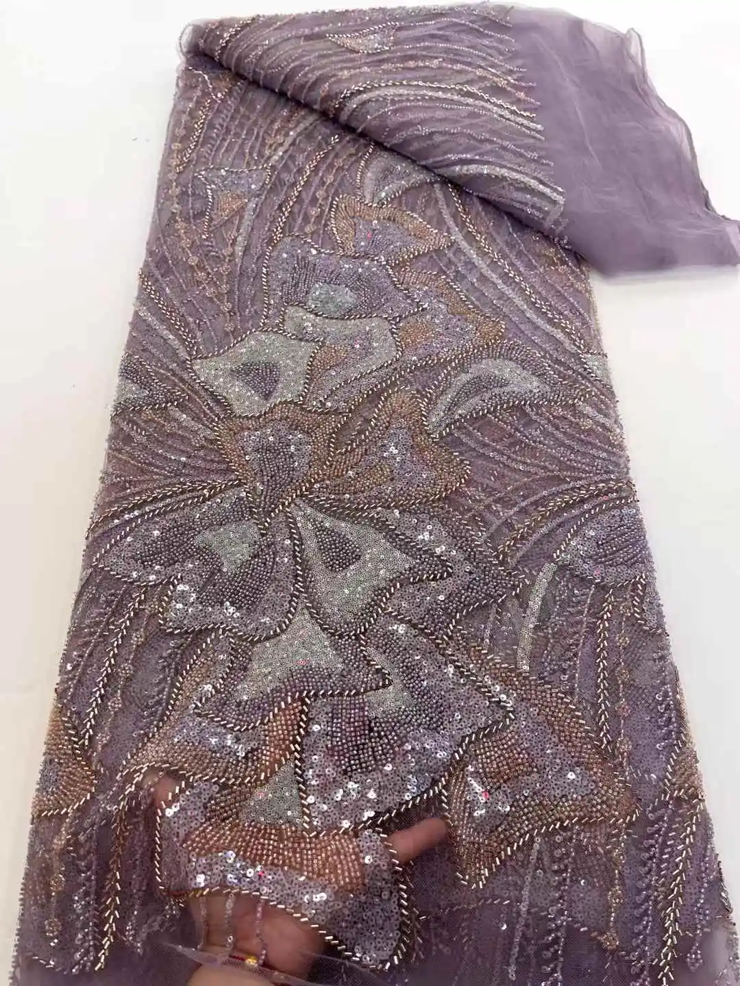 Роскошная африканская кружевная ткань с вышивкой бисером, 2025, высококачественная французская тюлевая ткань с блестками для нигерийской свадьбы