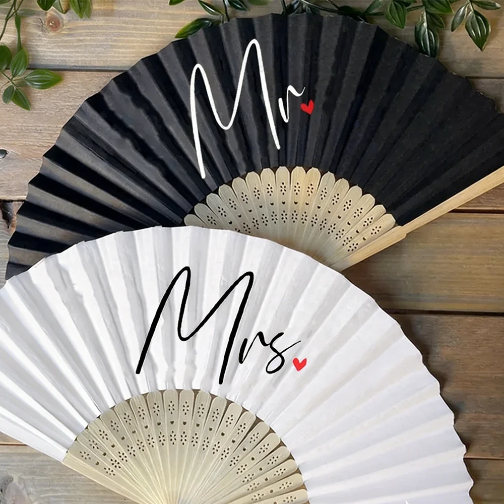 Mr Mrs Husband Wife Couple Hand Fan Bride Groom Wedding Just Married Honeymoon Trip Bridal Shower Anniversary Engagement Gift view 4