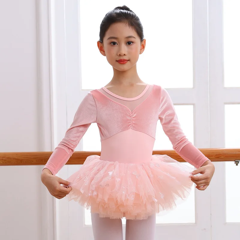 Body da balletto a maniche lunghe per ragazze Body da ballo in cotone con coulisse sul petto Body da ginnastica Ballerine per bambini Abiti da ballo