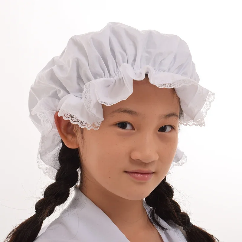 White Cotton Bonnet Hat Mop Hat for Kids Girl Vintage Style Colonial Victorian Hats