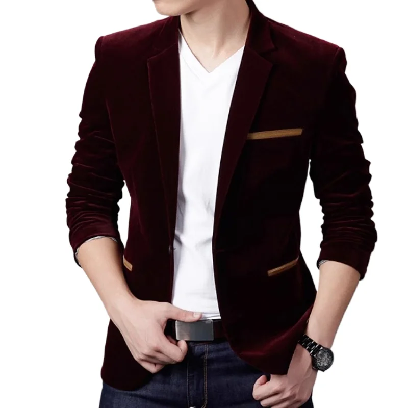 

2025 New Autumn Coffee Elegant Slimming Corduroy Suit for Men, Burgundy Skin Friendly Fabric Casual Men's Jacket, Asian Sizes