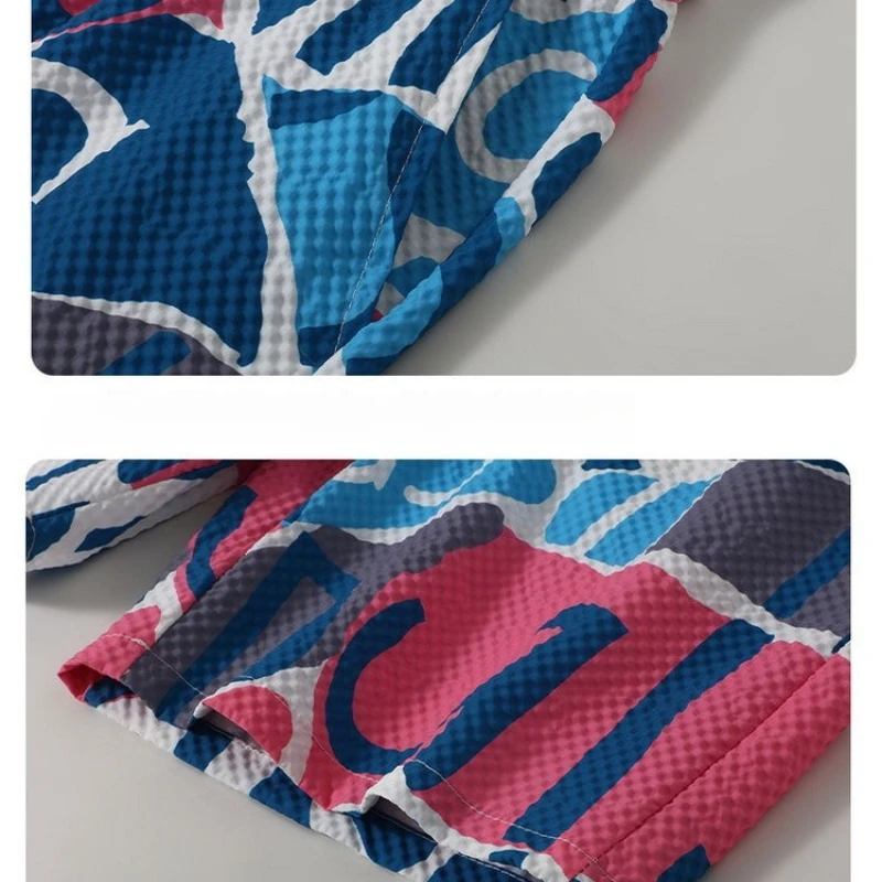 Printed Camouflage Waves Texture Shorts Elastic Drawstring Straight Beach Drawstring Shorts Breathable Outdoor Leisure Shorts