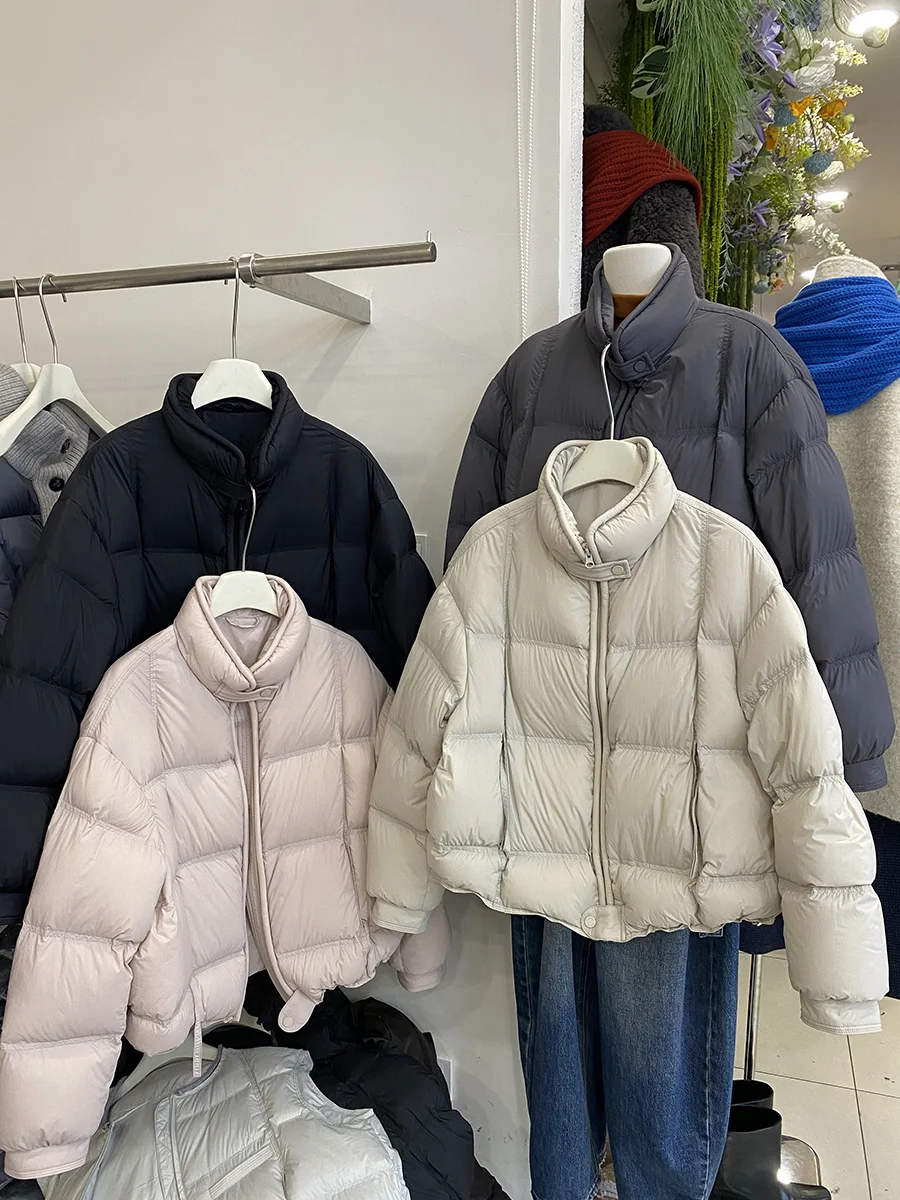 

Winter Thickened Short Puffer Jacket Women's Cloud Bread Coat White Duck down Stand Collar Warm Outerwear Korean Style Commute