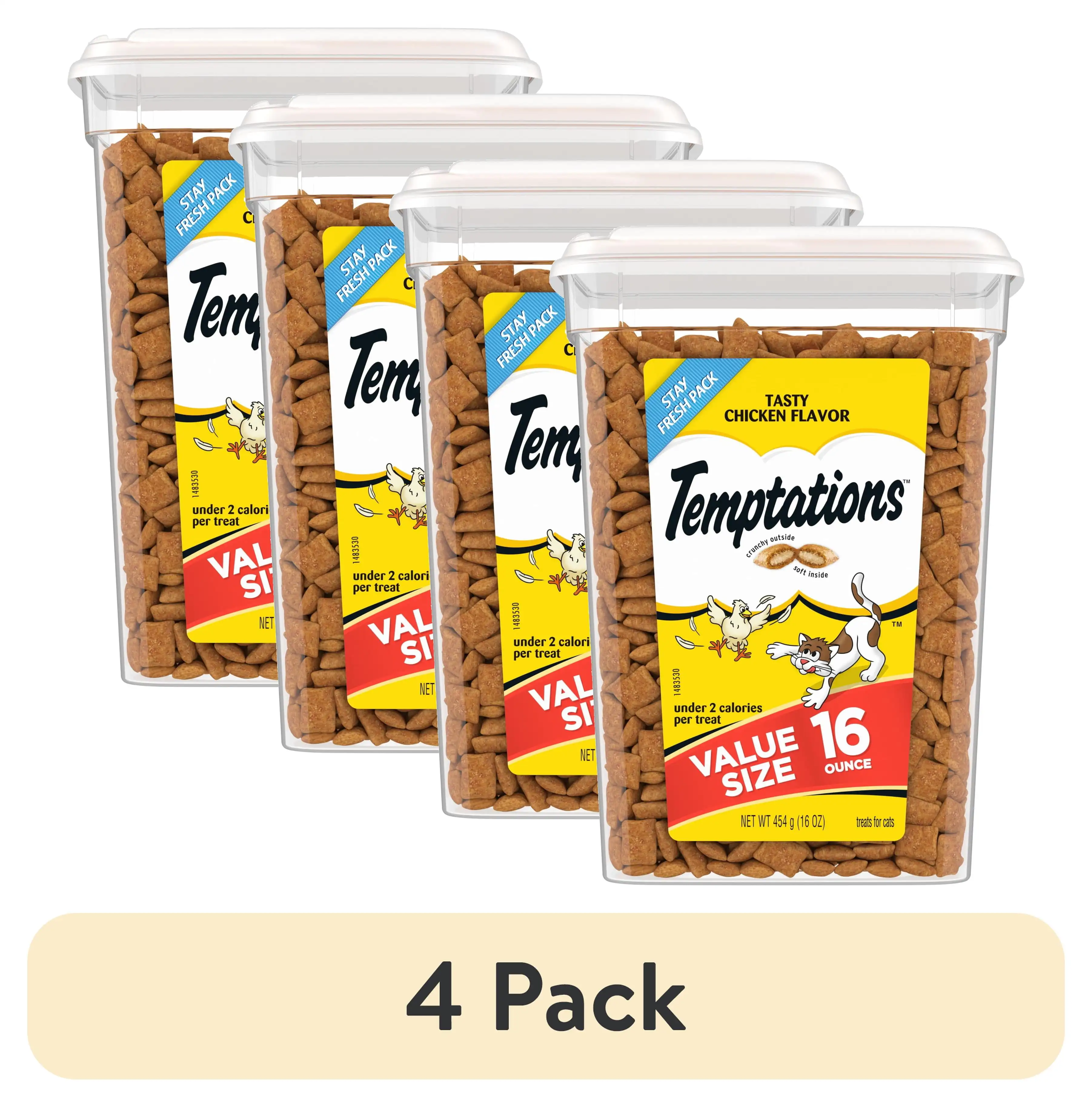 

(4 Pack) Temptations Tasty Chicken Flavor Crunchy and Soft Cat Treats, 16 oz Tub