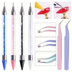 2Pcs/Set Dual Heads Acrylic Metal Dotting Wax Pen With Stainless Steel Tweezers Nail Art Grafting Eyelashes Manicure Tools