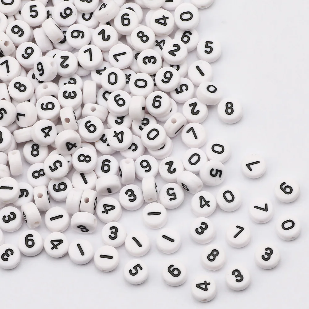 100pcs 7x4mm bianco numero perline piatte rotonde acriliche distanziatori allentati per gioielli che fanno accessori collana braccialetto fai da te