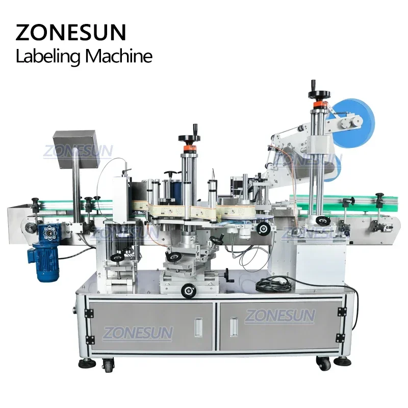 ZONESUN ZS-TB822D غطاء زجاجة مسطح من الزجاج البلاستيكي الأوتوماتيكي وزجاجة مستديرة آلة وضع العلامات على الوجهين ملصق ملصق
