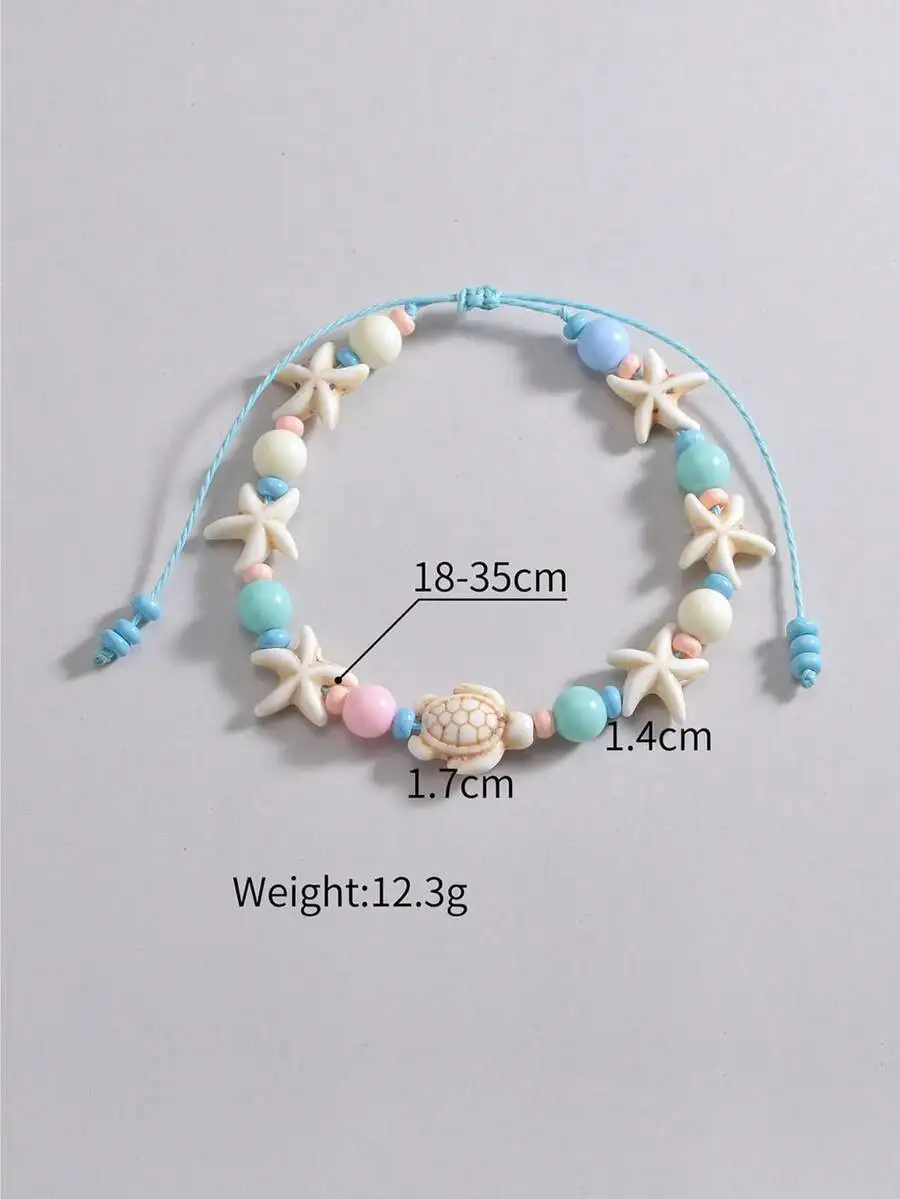 1pc vibrant turquoise starfish anklet woven with Korean wax thread for women view 4