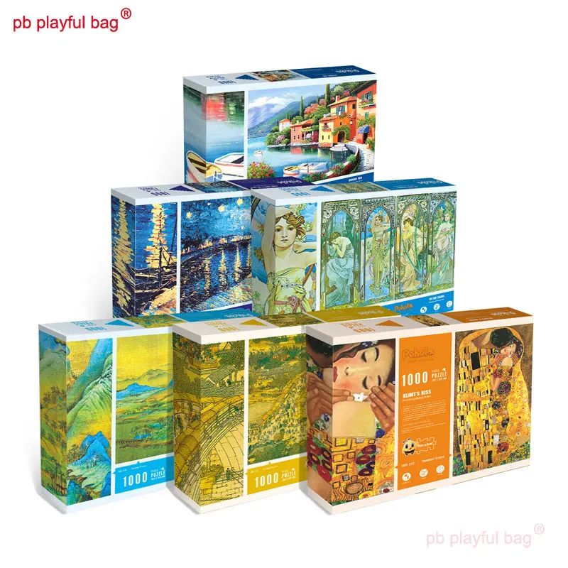 PB Playful Bag 1000pcs White card paper puzzle Educational leisure children's toys World famous painting series gift UG248