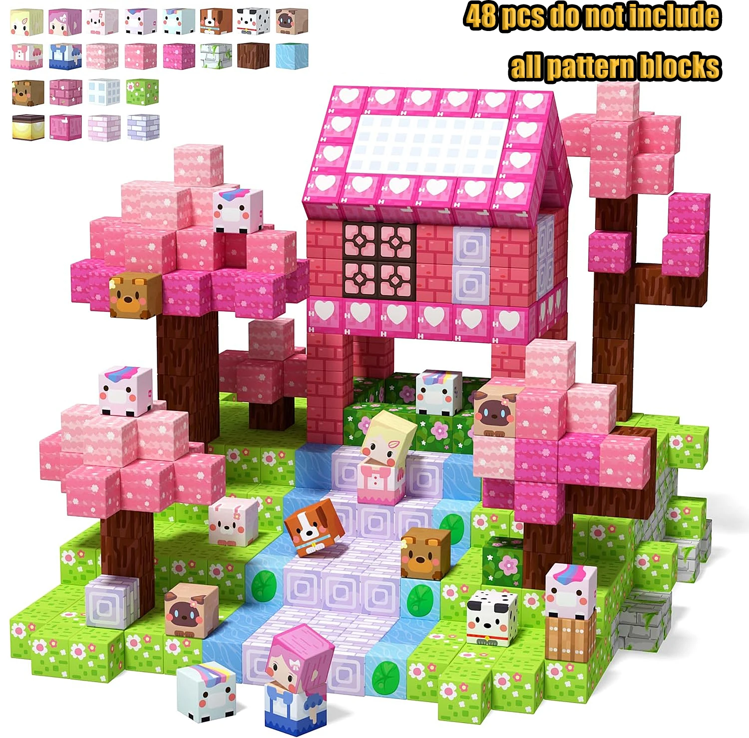 Neue Magnetische Bausteine Minenwelt Magnetische Gemütliche Waldhütte Konstruktions-Bausteine STEM Jungen Mädchen Kinder Spielzeug-Set Geschenk