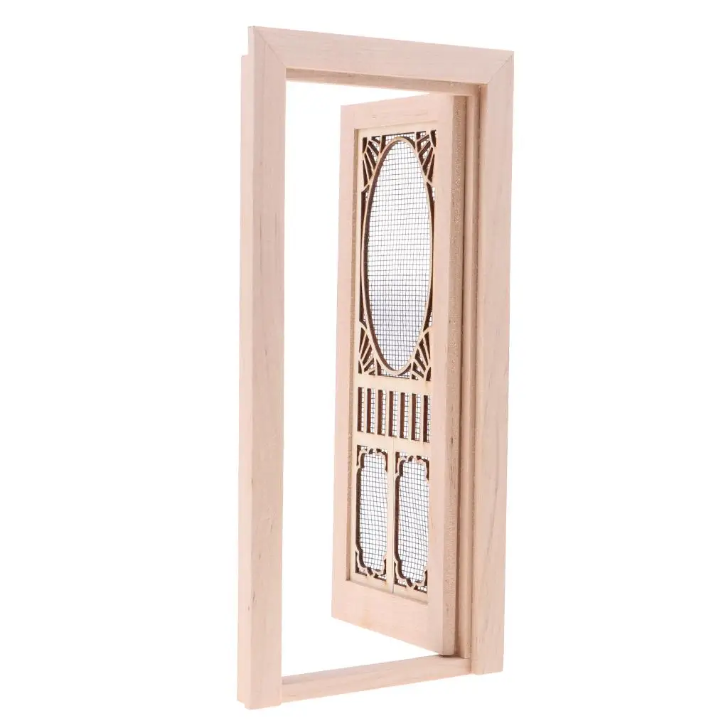 Wood Miniature External Hollow Screen Single Door 1/12 Dollhouse DIY Decoration Accessories