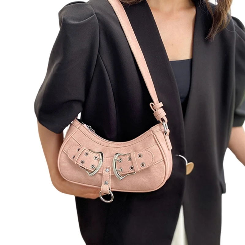 Punk Armpit Bag Purse Women Aesthetic PU Leather Eyelets Buckled PU Shoulder Bag