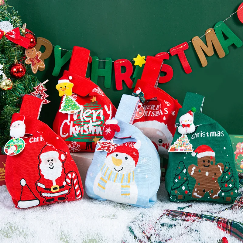 New Christmas Day Gift Christmas Eve Gift Bag Knitted Tote Bag Candy Bag Knitted Bags Practical Souvenir Packaging Wholesale