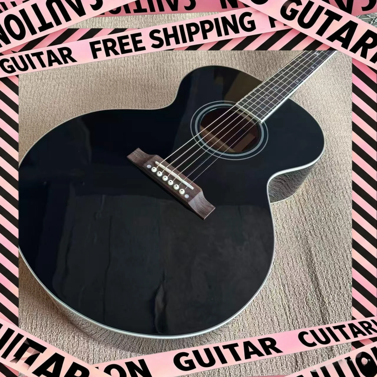 Schwarze 180 Akustikgitarre 40 Zoll Fichte Massivholzdecke Retro Satter Klang Fortgeschrittene Leistung Spezielle Kreuzgravur Lieferung Inbegriffen