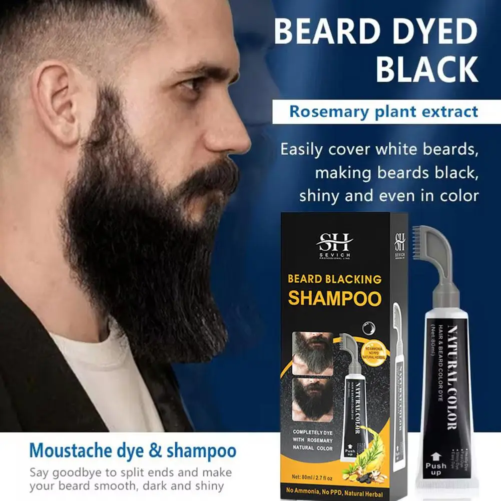 80ml Men's Mustache & Beard Dye For Gray Hair Coverage Natural Black Fruit And Vegetable Beard Stain With Brush For H3r5