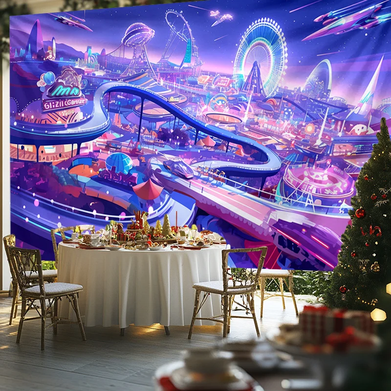 Science fiction theme park Digital printing polyester wall hanging tapestry decorative Living bedrooms Office background gift