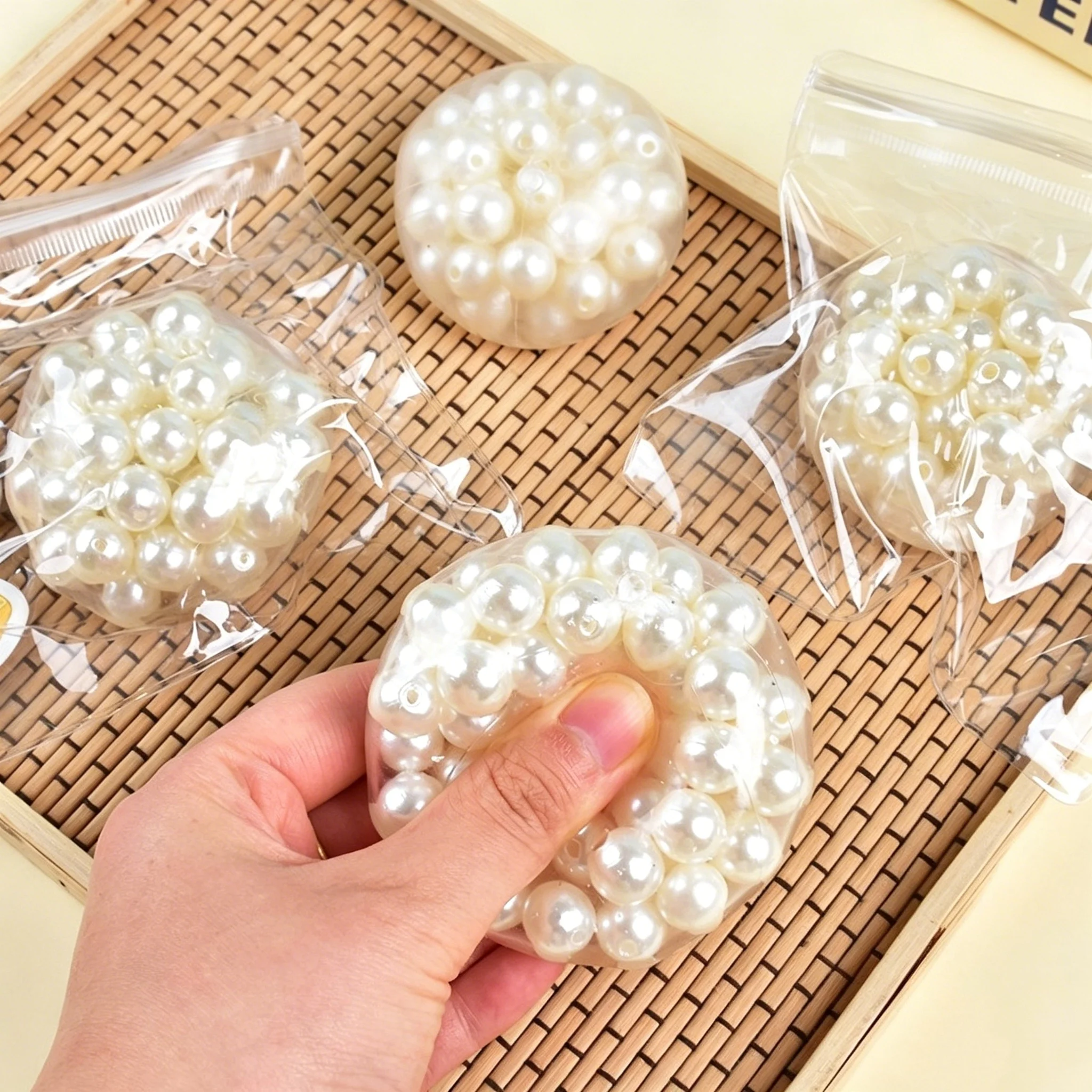 Squishy Ball Hand Squeeze Toys Pearl Bead Filled Soft Mochi Texture Slow Rebound Stress Relief Anxiety Calming Desk Decor Gifts