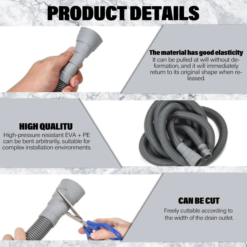 1–8 Meter zusammenklappbarer Wohnmobil-Schlauch, geruchsblockierende Kanalschlauchverlängerung, universeller Ablaufschlauch für Waschmaschinen, Rohre in Militärqualität