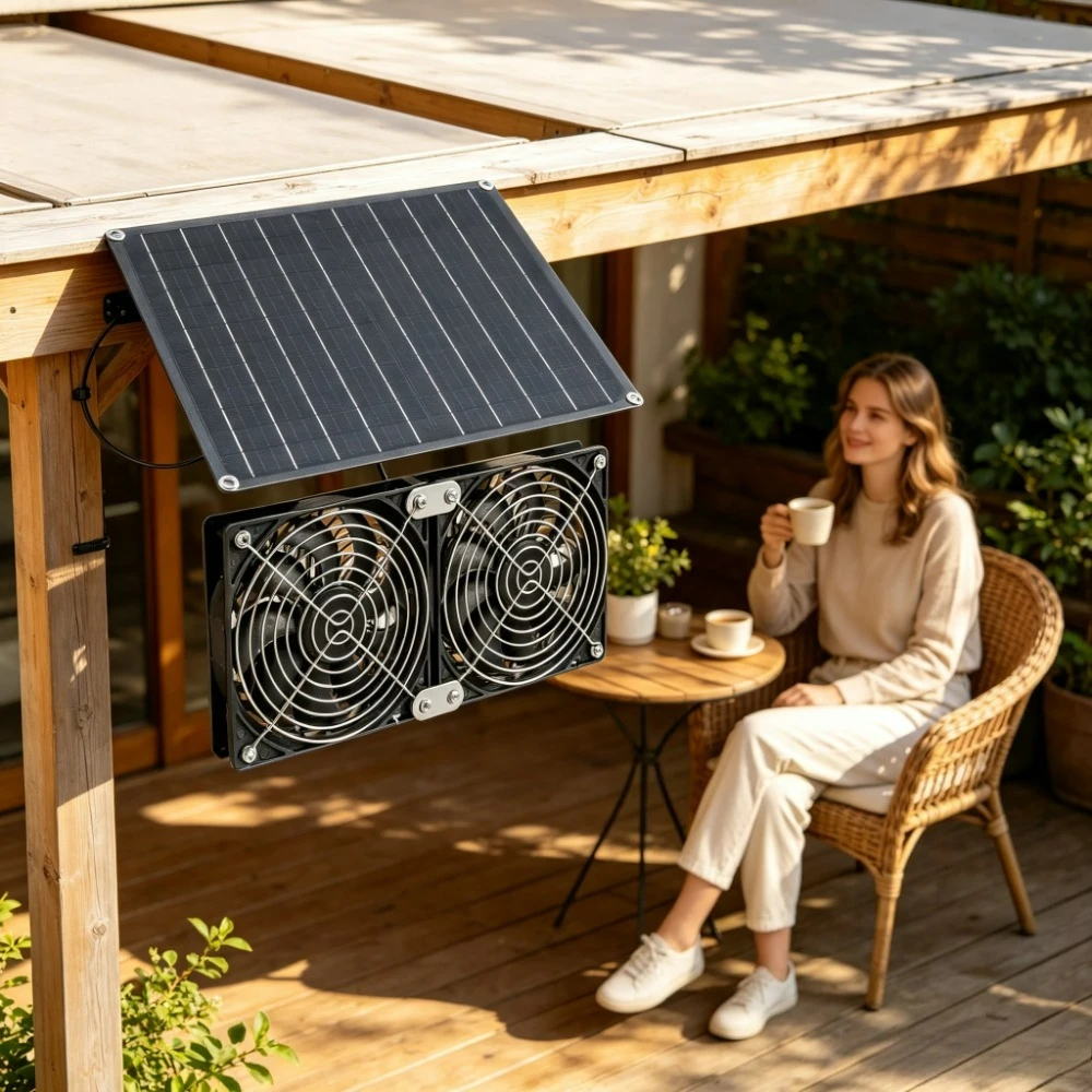 NEW Solar Panel Dual Fan Kit 15W 20W IPX7 Weatherproof Low Noise 200CFM 3200RPM Ventilation Exhaust Cooling for Chicken Coop