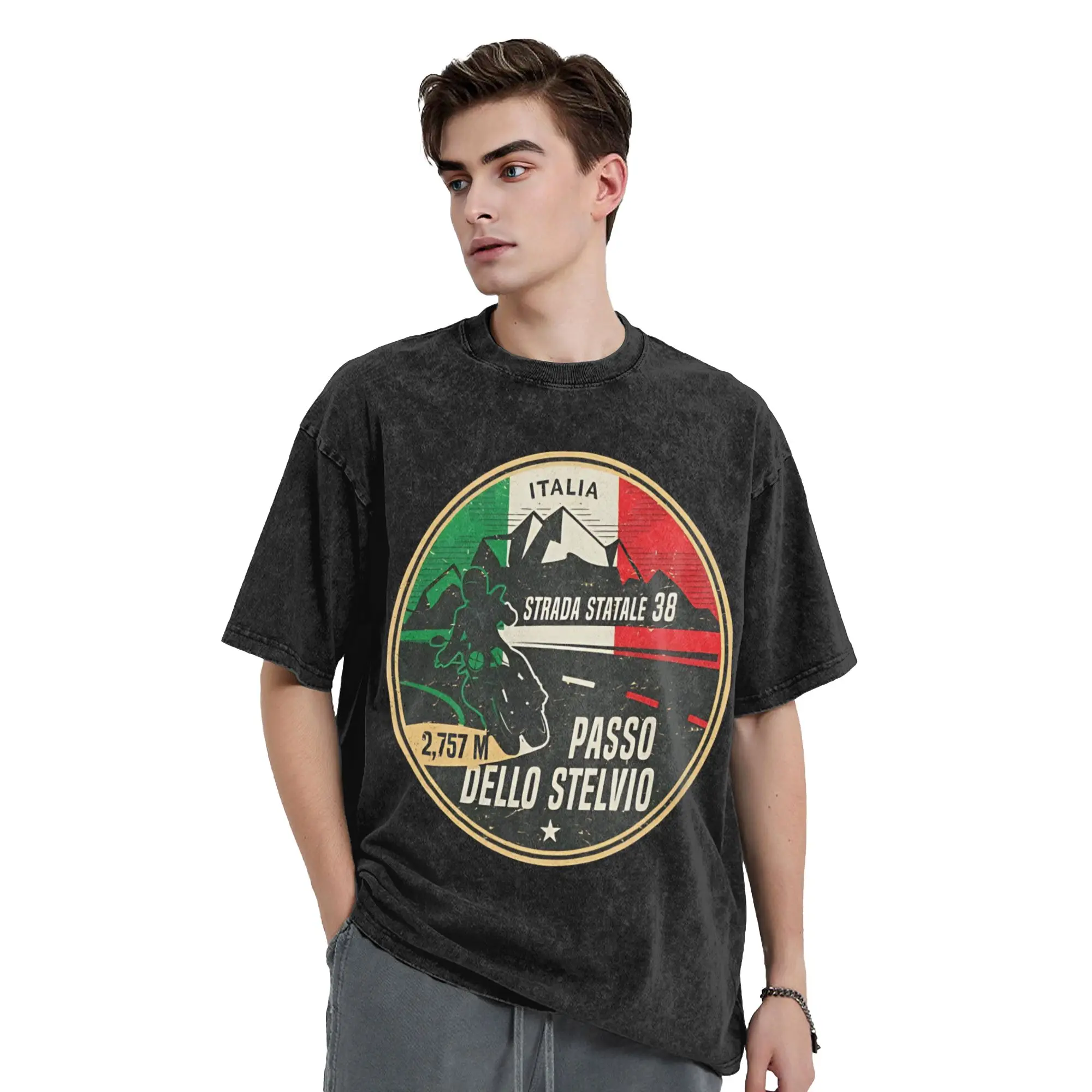 Stelvio Pass Italy Washed T Shirt Male  Y2K Classic Casual T Shirts Summer O Neck Novelty Tees Simple Oversized Clothes